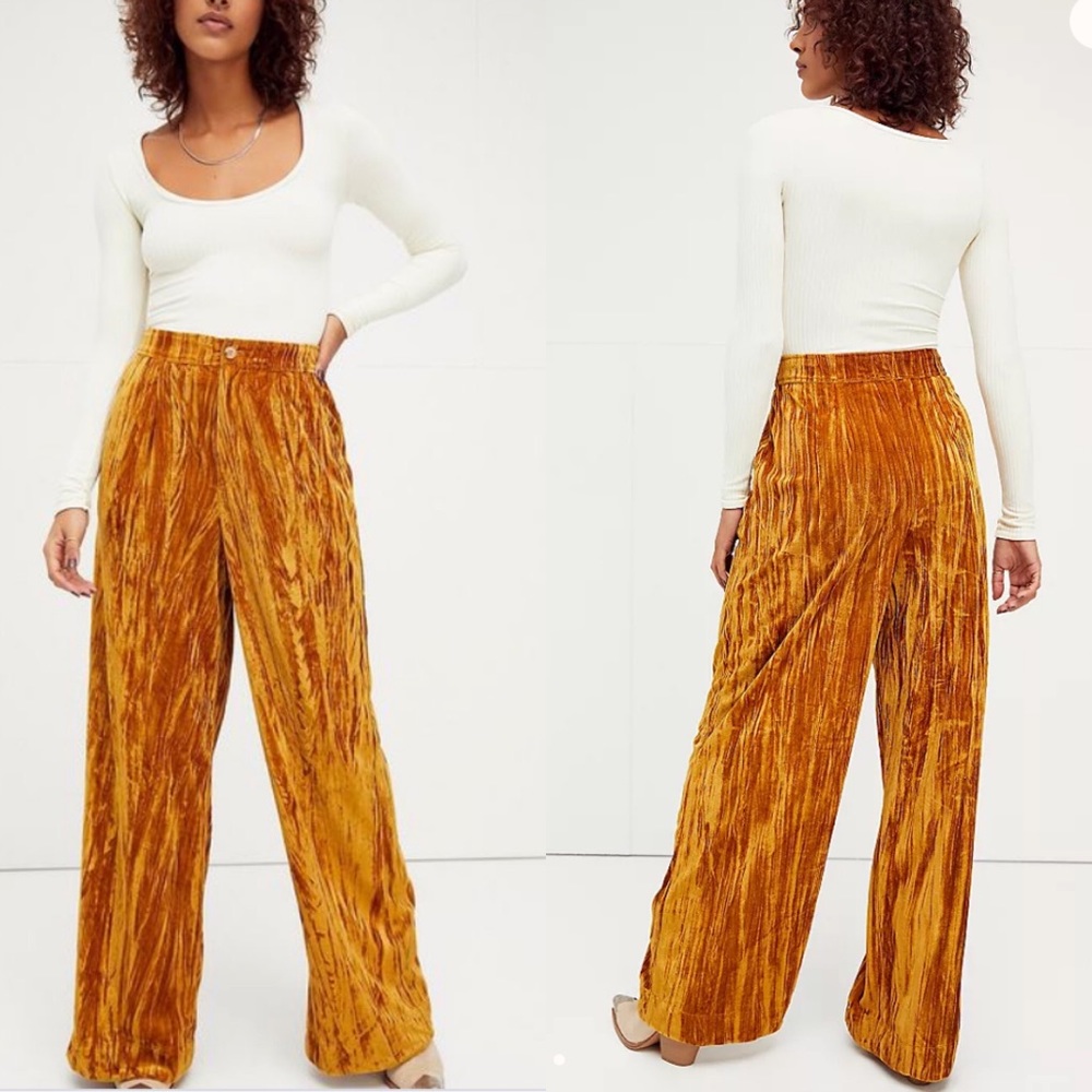 Free People Runaway Velvet Wide Leg Pants size 8